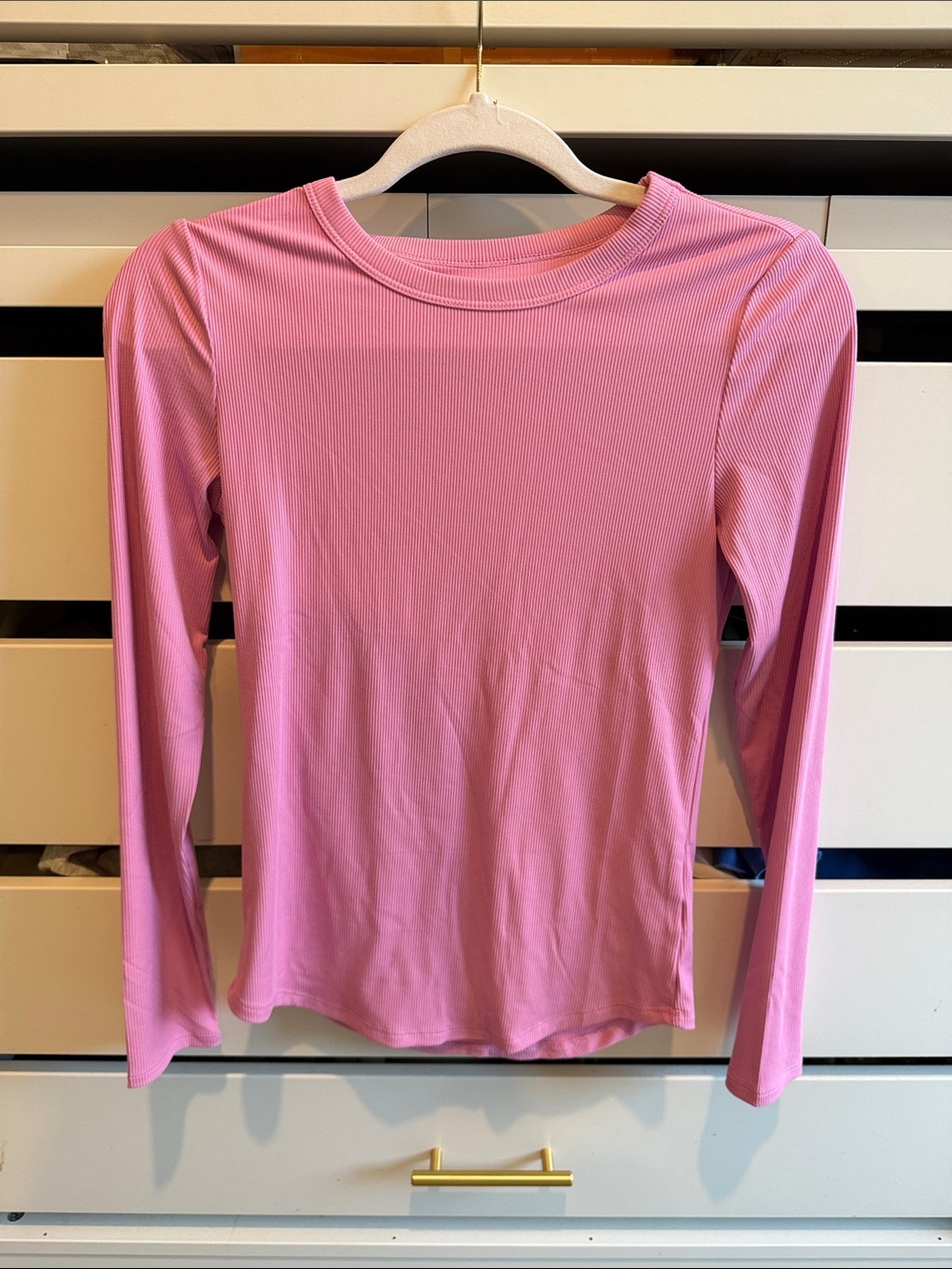 No Boundaries Pink Ribbed Long Sleeve Crewneck Top